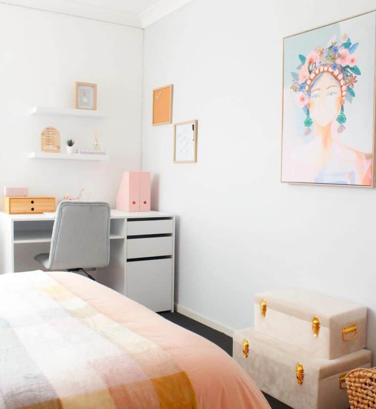 Teenage Girls Room With White Desk