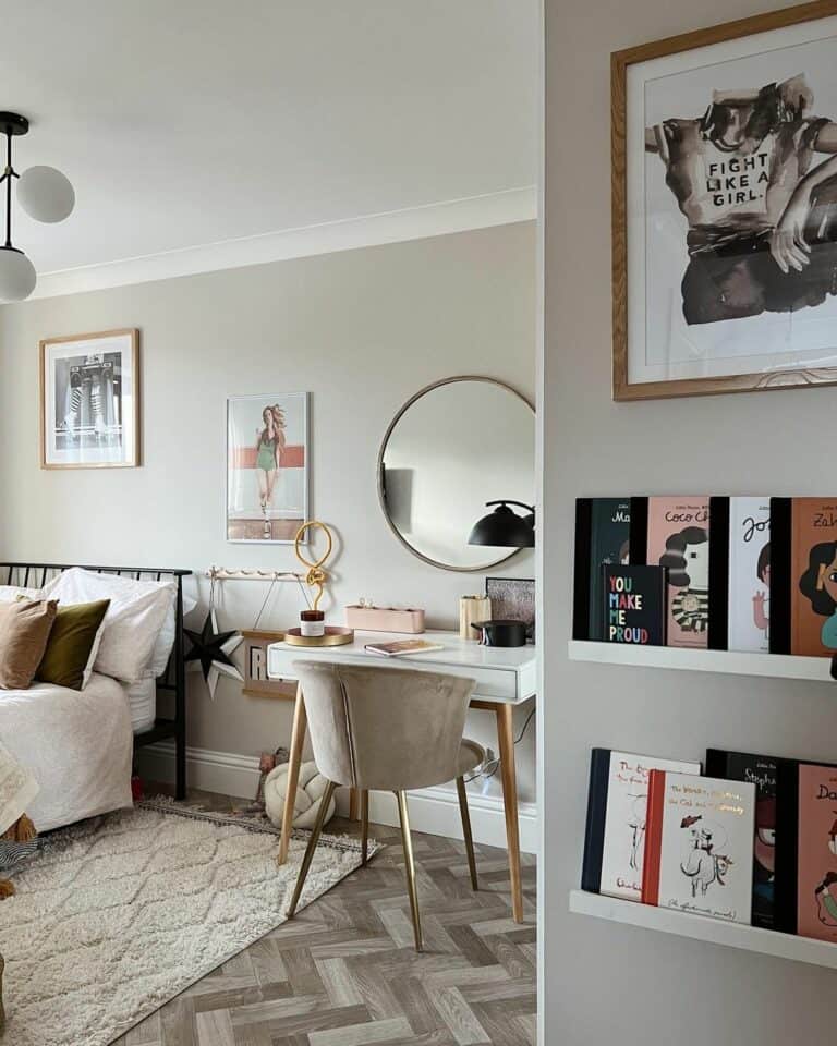 Teenager Room With White and Wood Desk