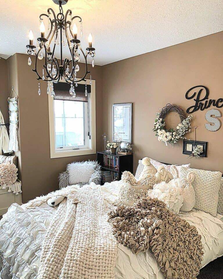 Textured Bedding and Light Brown Walls