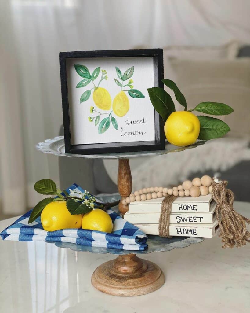 Two-tier Display Tray With Decorative Lemons