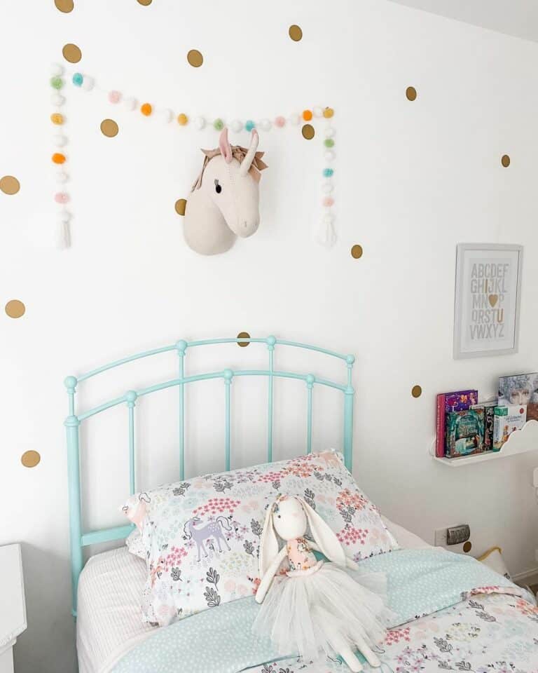 Unicorn Accessories in a Polka-dot Bedroom