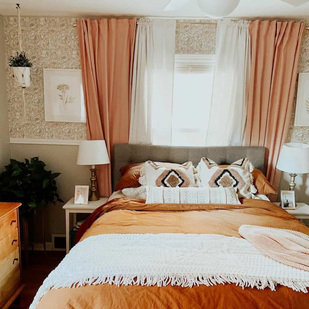 Vintage Boho Bedroom With Burnt Orange Duvet