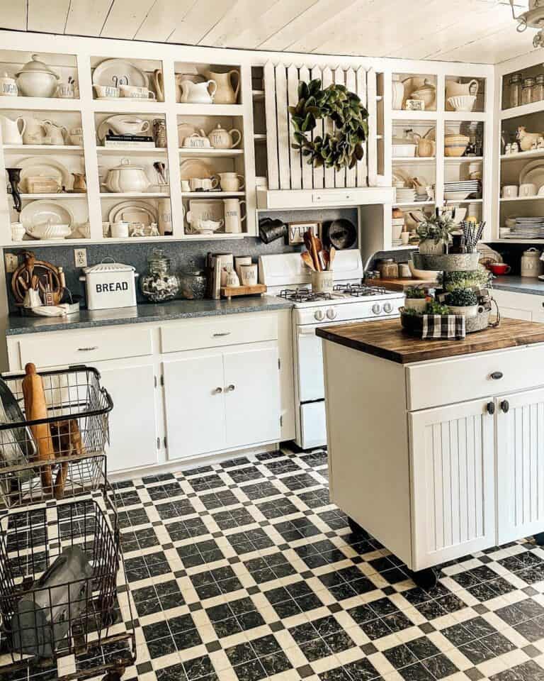 Vintage Cottage Kitchen With Tiled Floors