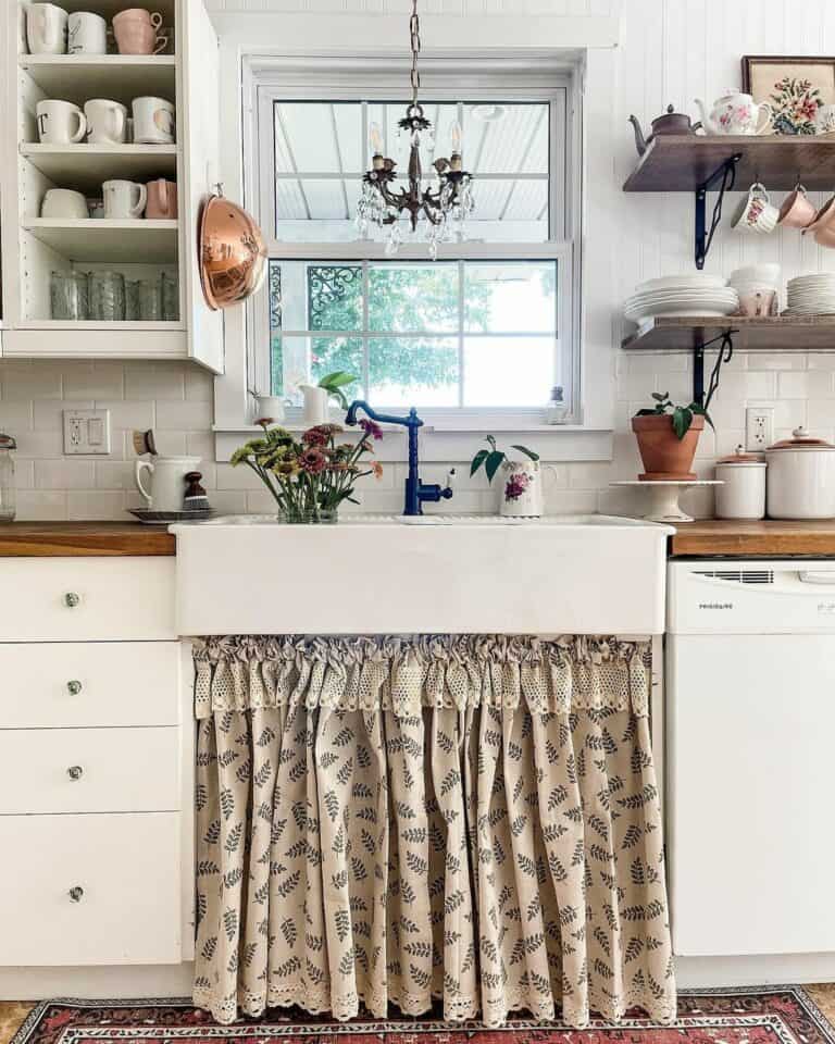 Vintage Cottage Kitchen With White Sink