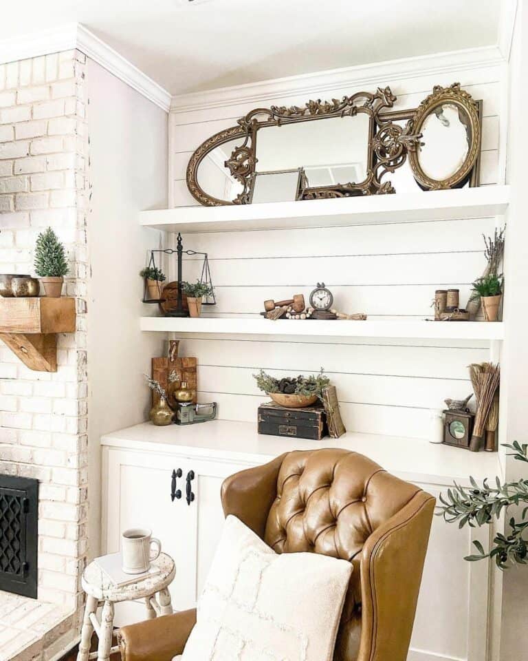 Vintage Shelf Décor for a Modern Farmhouse Living Room