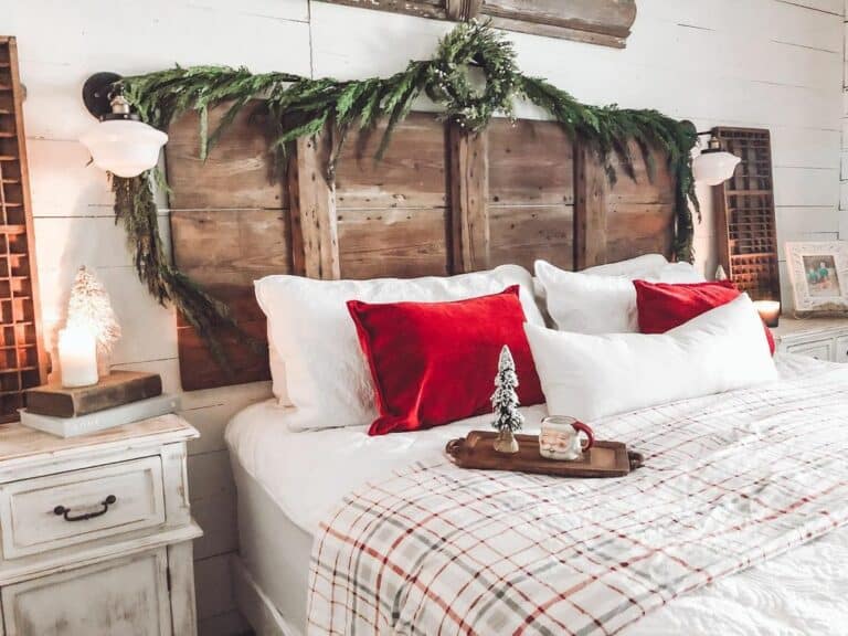 Vintage Wood Headboard in Christmas-themed Room