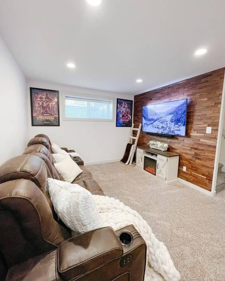 Walnut Accent Wall in Home Theater
