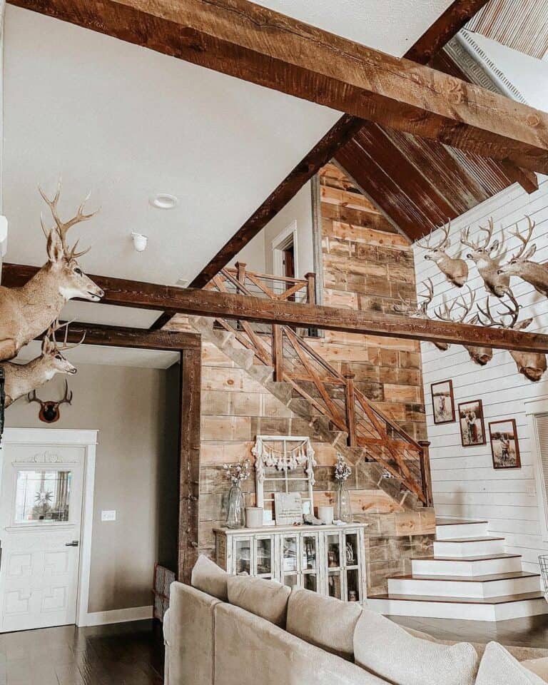 Western Décor in a Lodge Living Room With Vaulted Ceilings