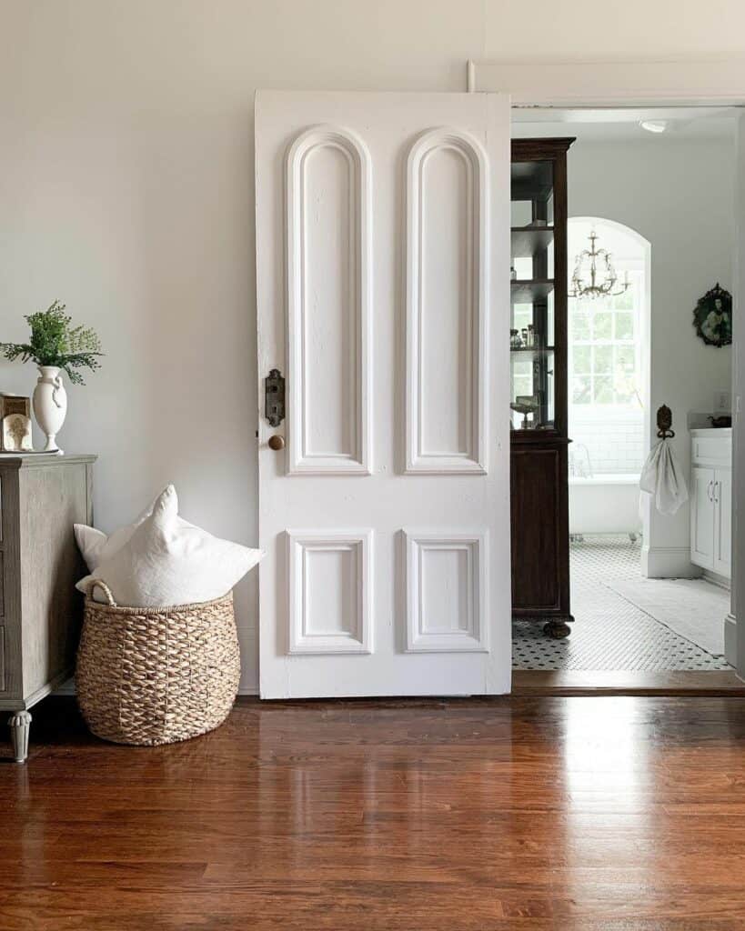 White Bathroom Door With Arched 4-Panel Design
