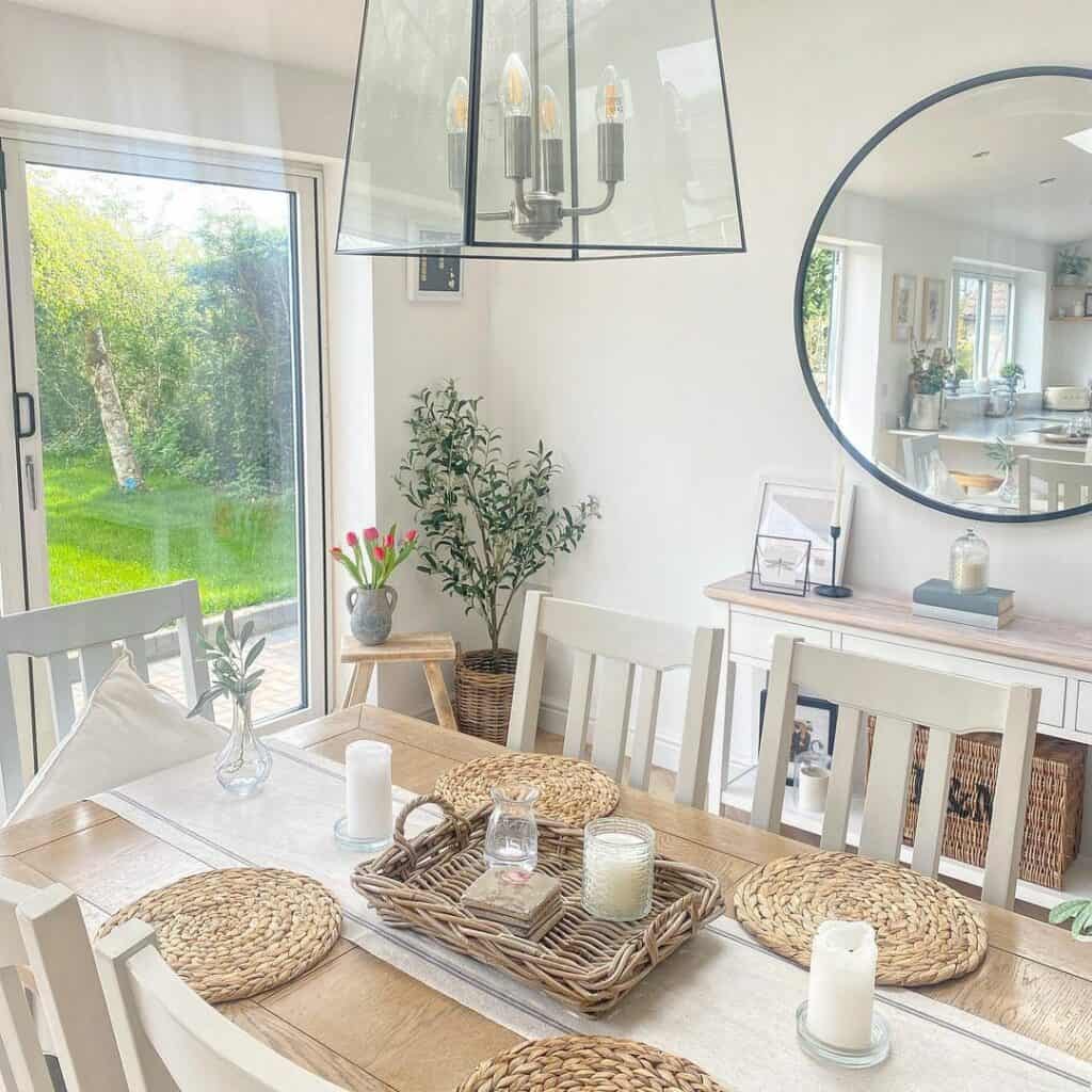 White Dining Room With Wooden Table