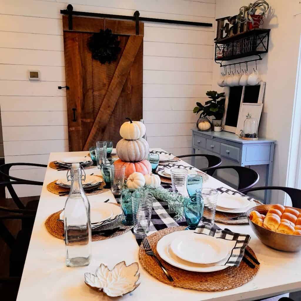 White Farmhouse Dining Table With Neutral Thanksgiving Accents