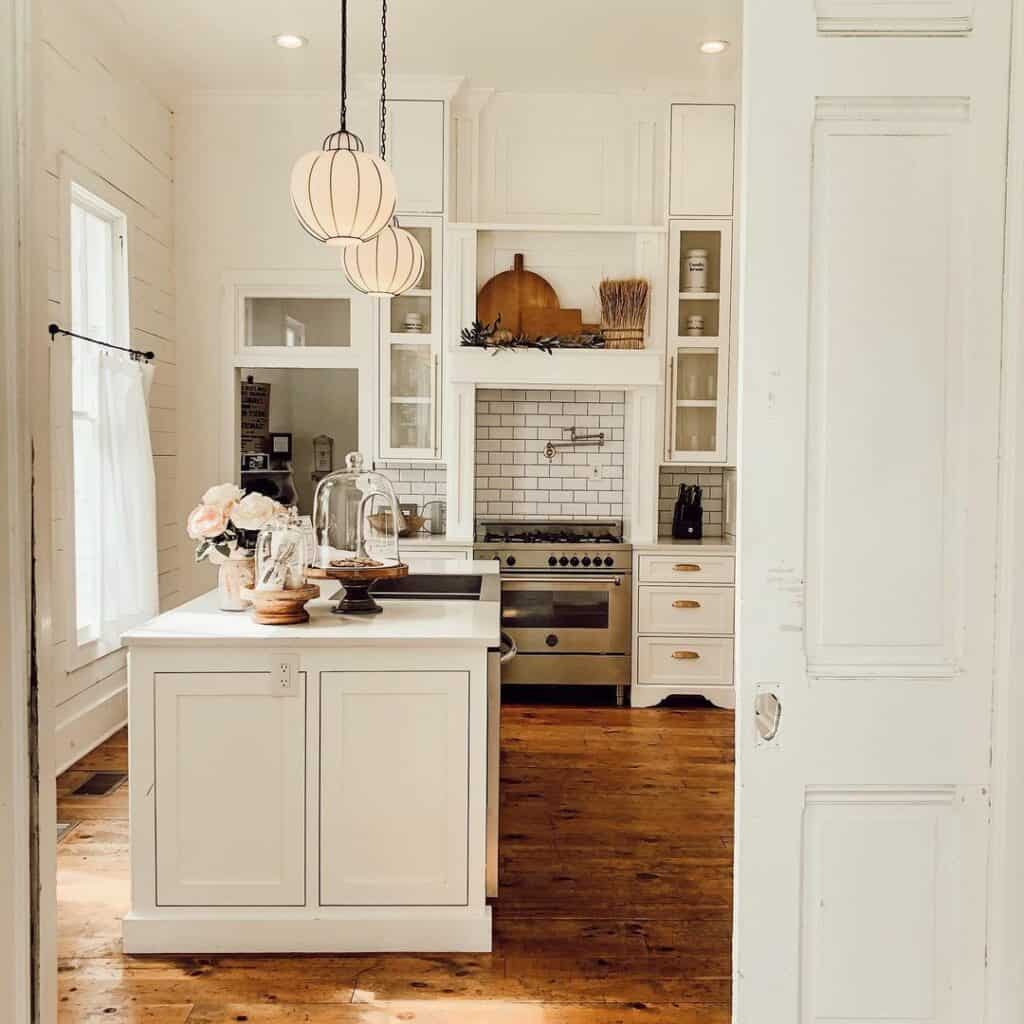 White Farmhouse Kitchen With Recessed Lighting