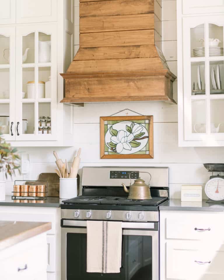 White Farmhouse Kitchen With Rustic Kitchenware