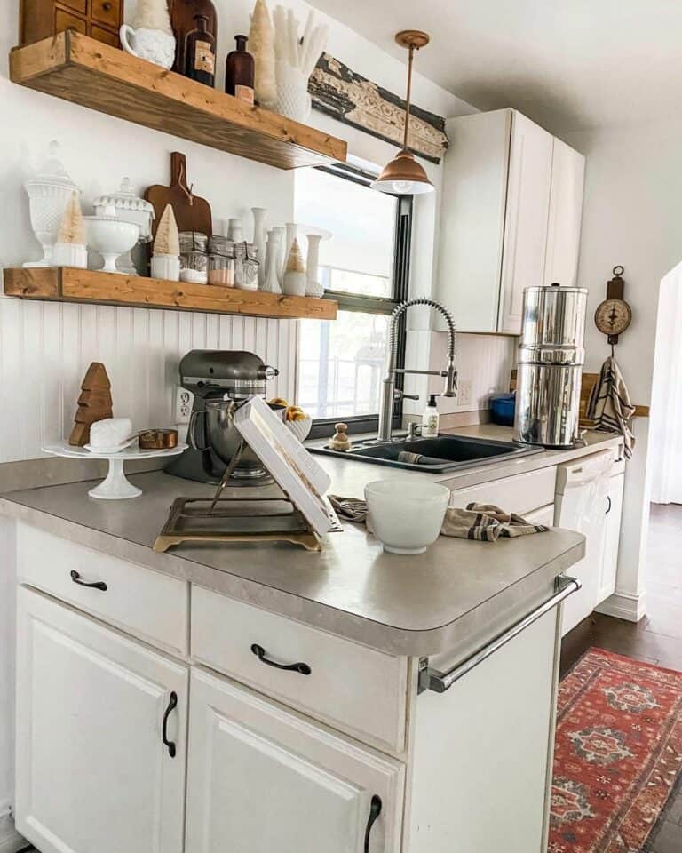White Farmhouse Kitchen With Vintage Rug