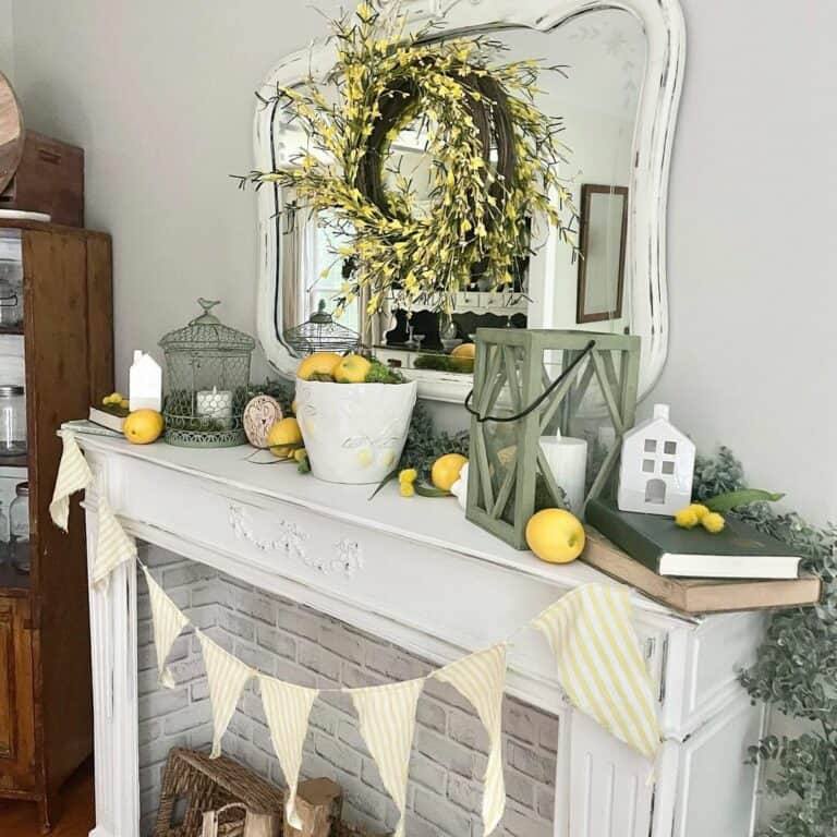 White Faux Fireplace Mantel With Lemon Décor