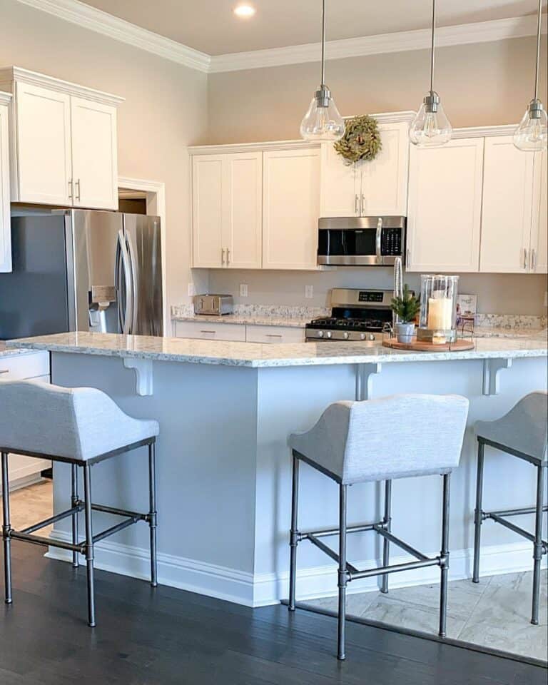 White Kitchen Cabinets With Light Gray Island