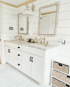 White Modern Farmhouse Bathroom With Shiplap