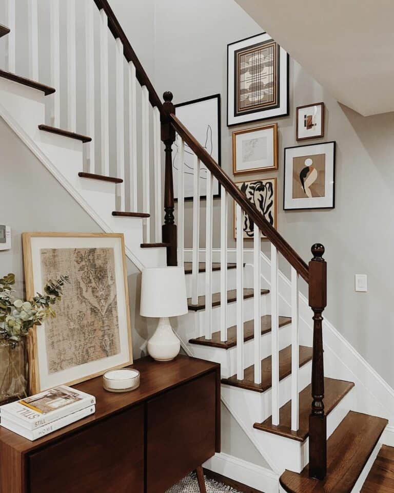 White Stair Spindles With Dark Wood Handrail