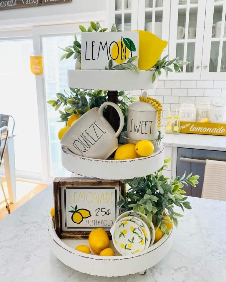 White Three-Tier Lemon-themed Display Tray