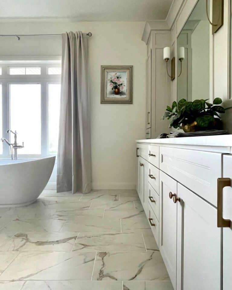 White and Gray Marble Bathroom Floor Tiles