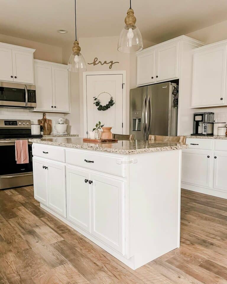 Wood Flooring Accentuates the Countertops