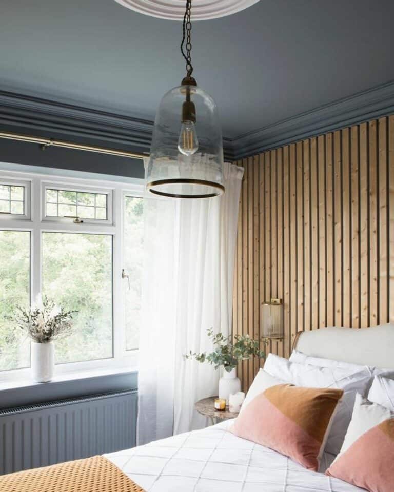 Wood Paneled Accent Wall for a Boho Farmhouse Bedroom