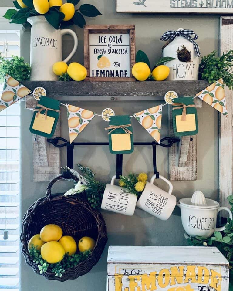 Wood Shelf With Lemonade-themed Kitchen Décor