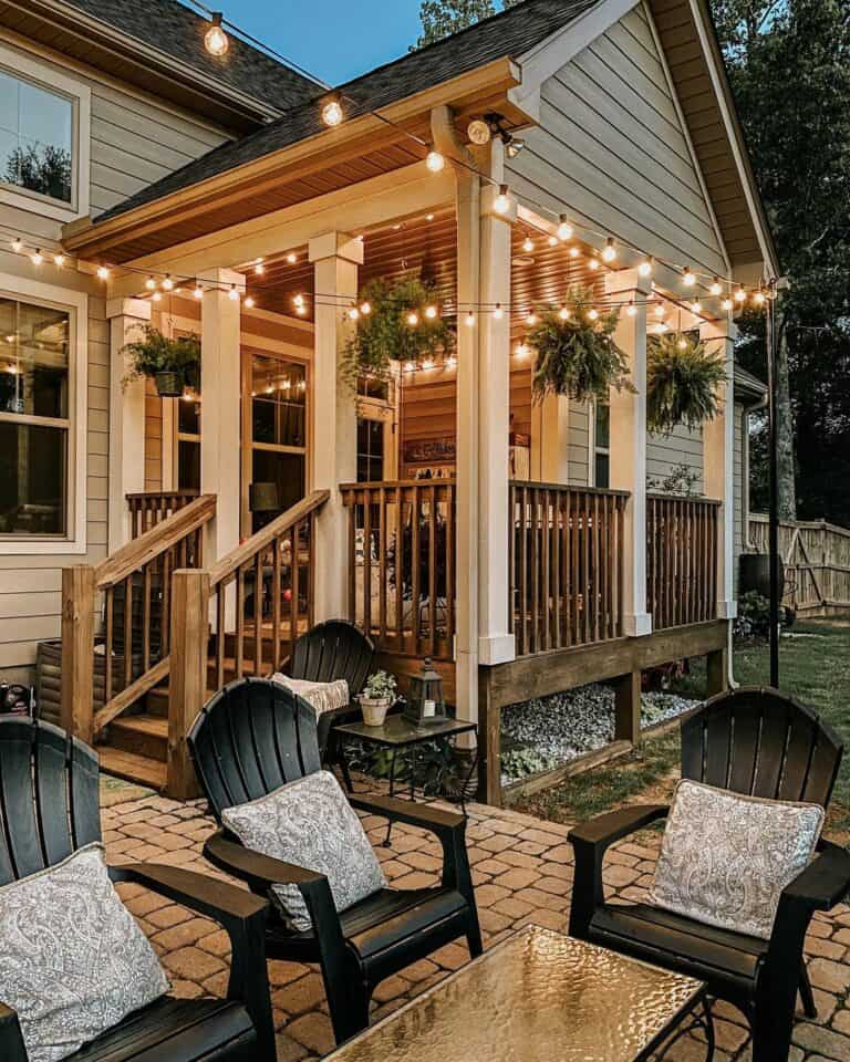 Wood Staircase Leads To Outdoor Seating