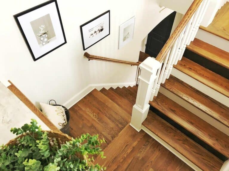 Wood Stairs With Alternating White and Black Risers