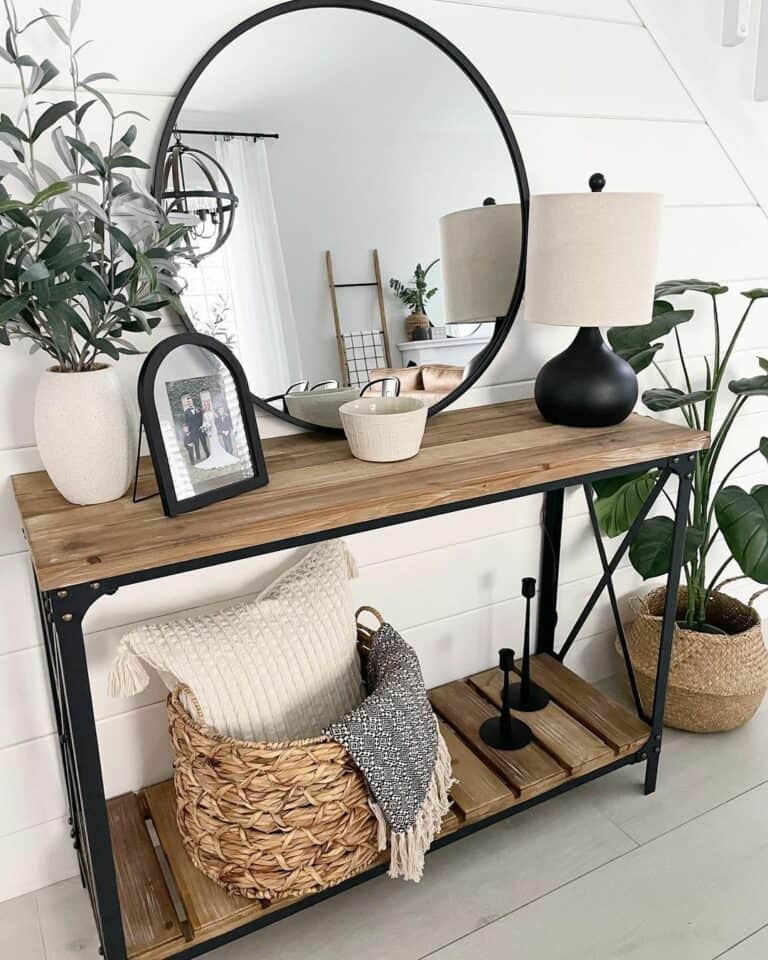 Wood and Black Metal Farmhouse Entry Table