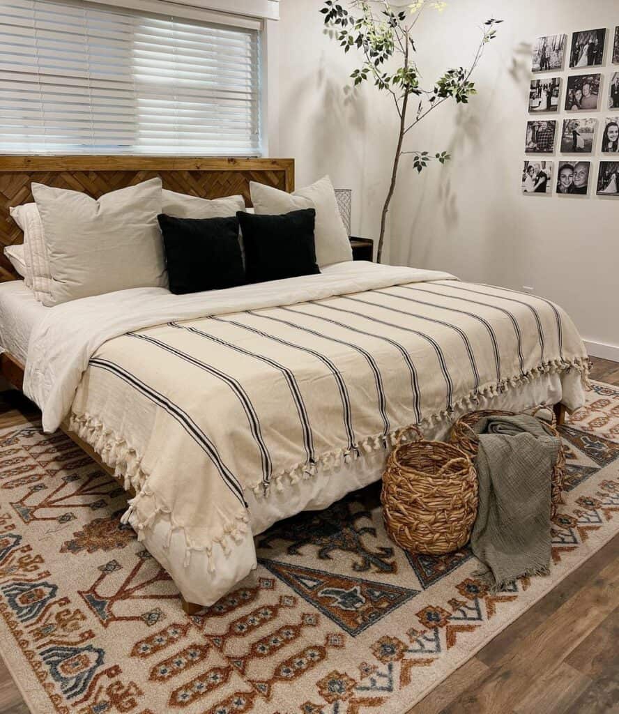 Boho Farmhouse Bedroom With Geometric Rug