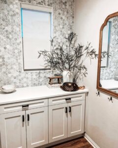 White and Gray Hexagon Tile Accent Wall