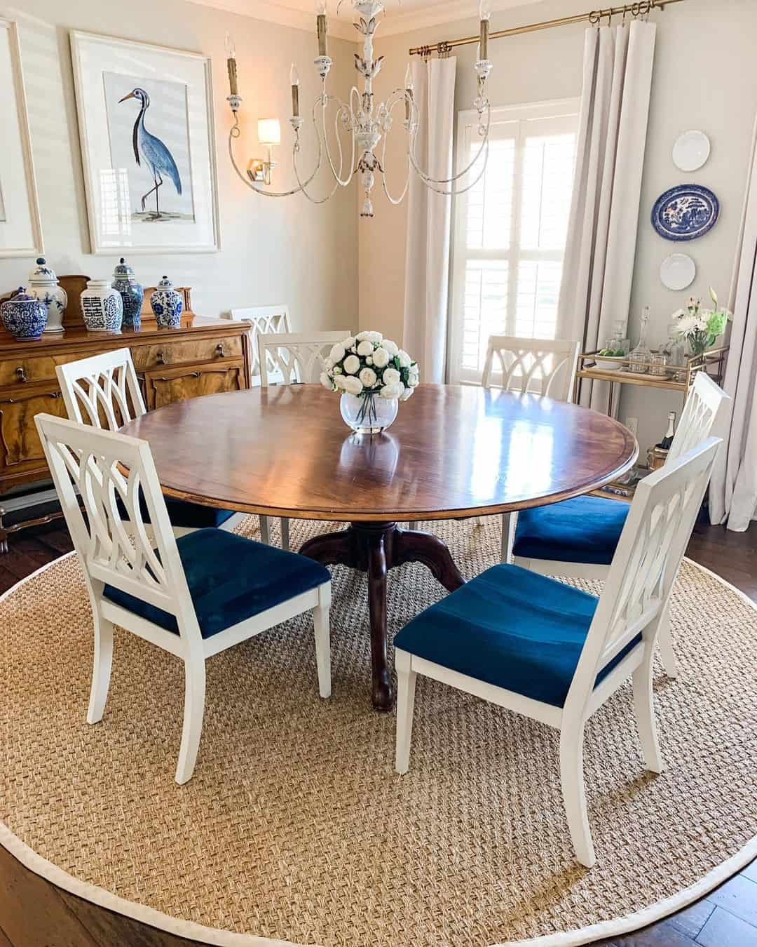 Grand Millennial-style Dining Room With Blue Accents - Soul & Lane