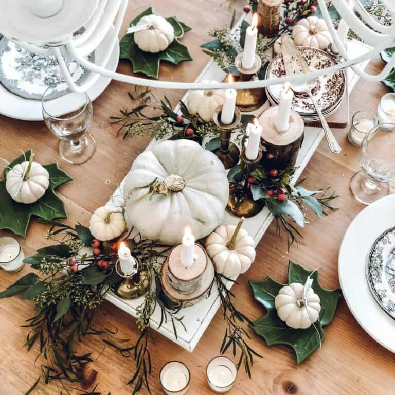 Neutral White Thanksgiving Table Setting Arrangement