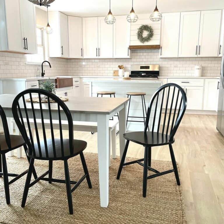 All White Farmhouse Kitchen With Subway Tile Backsplash