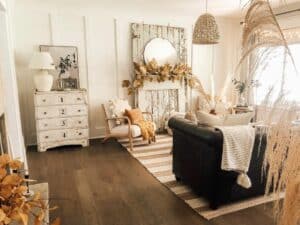 Neutral Farmhouse Living Room With Board and Batten Walls