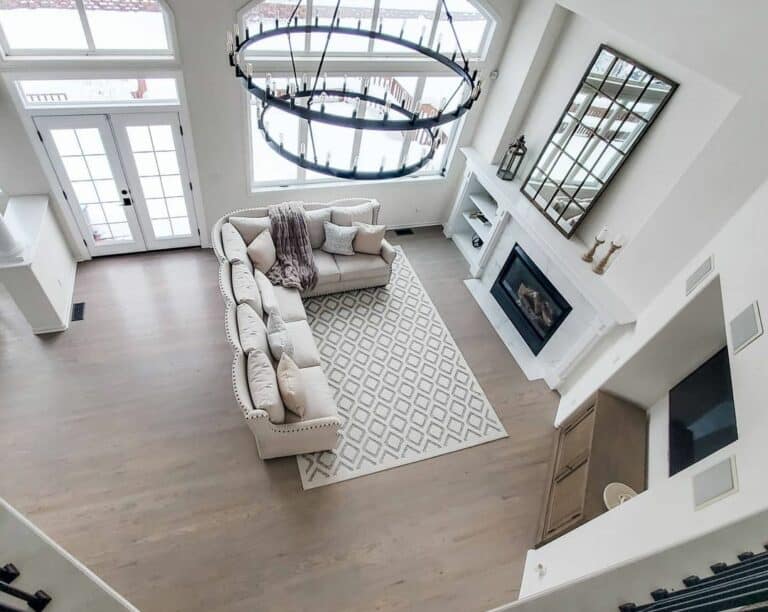 Airy Living Room With Black Chandelier