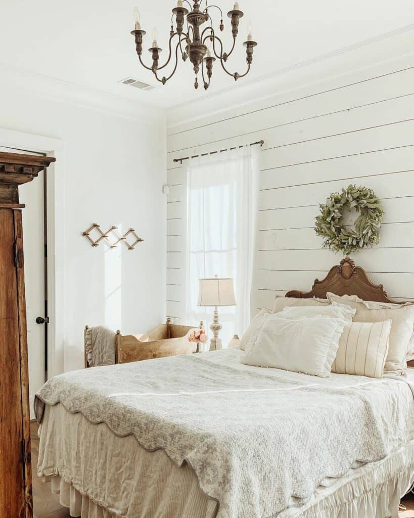 Antique Wood Bed in Rustic Farmhouse Bedroom