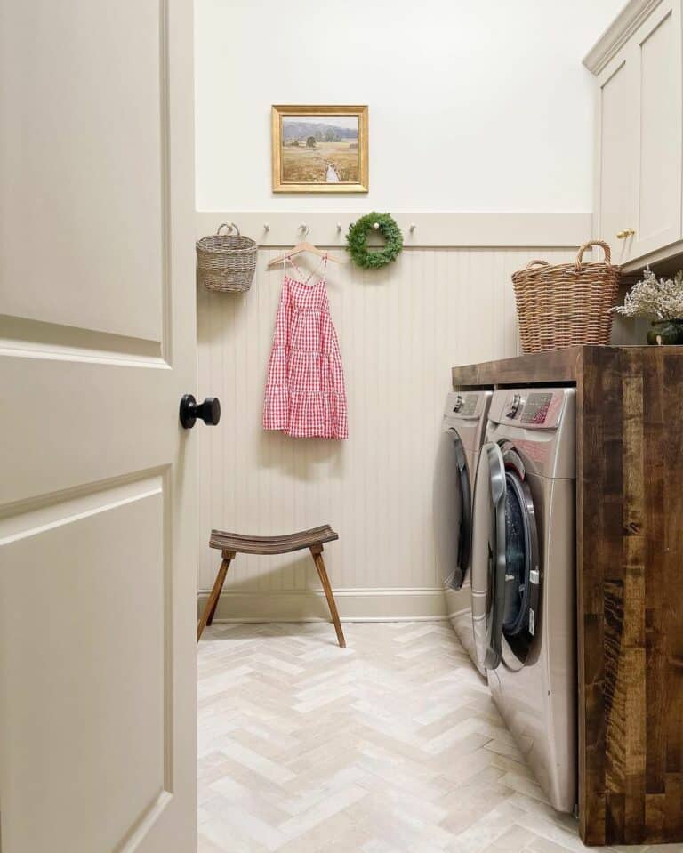 Appliances Tucked Beneath a Butcher Block Countertop