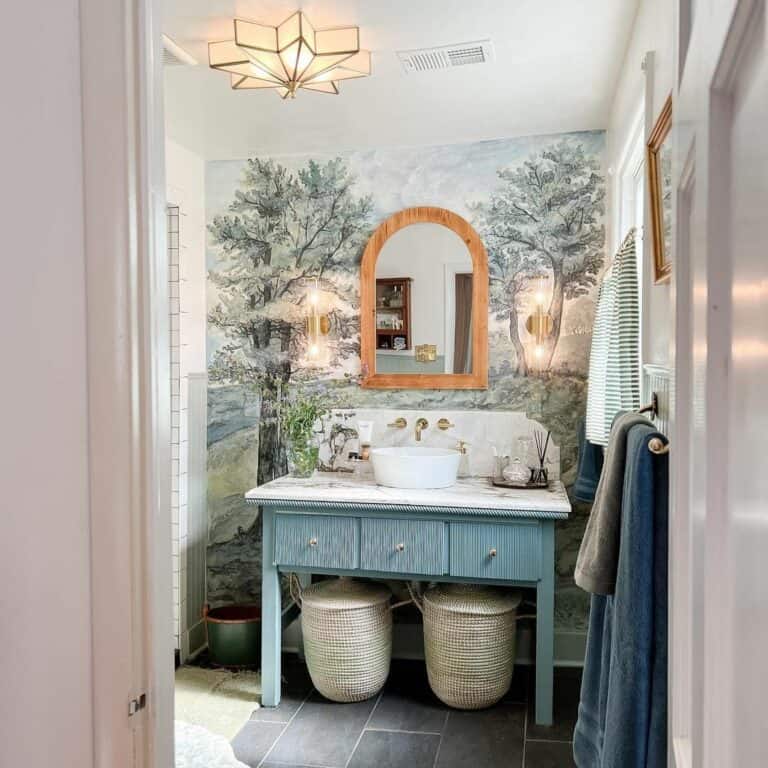 Bathroom With Green Tree Wall Mural