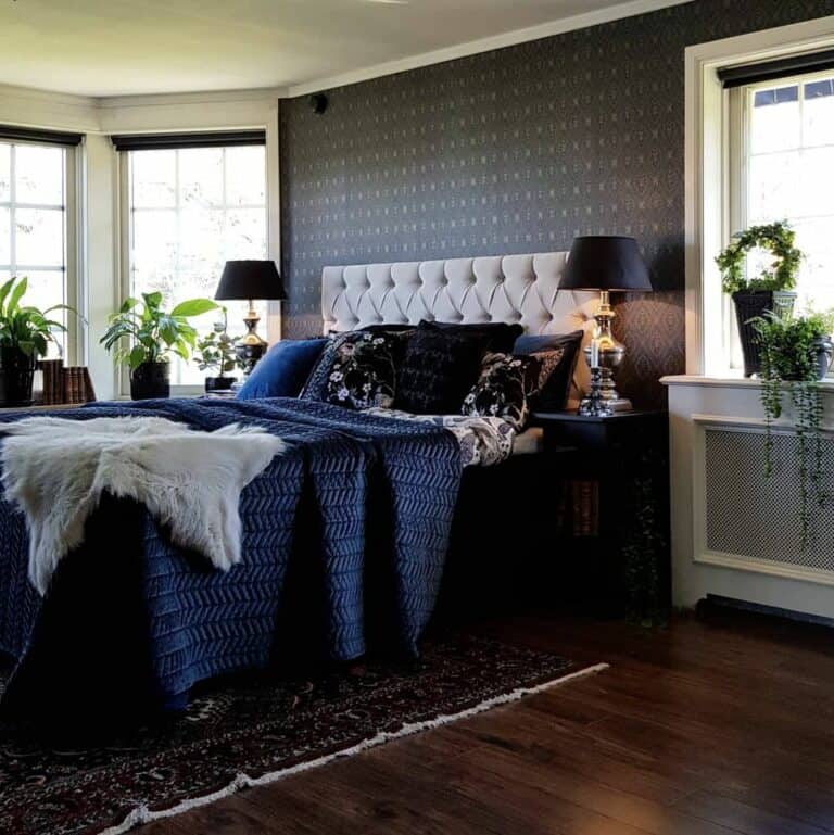Bay Window and Moody Wallpaper Bedroom Design