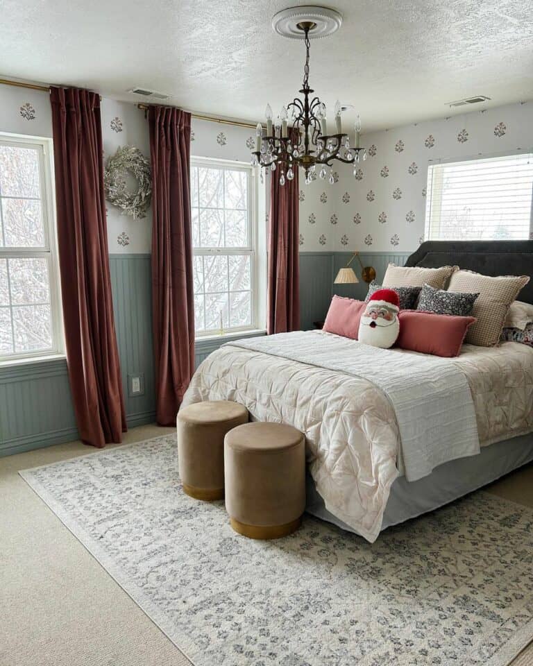 Bedroom With Blue Vertical Shiplap Wall Paneling