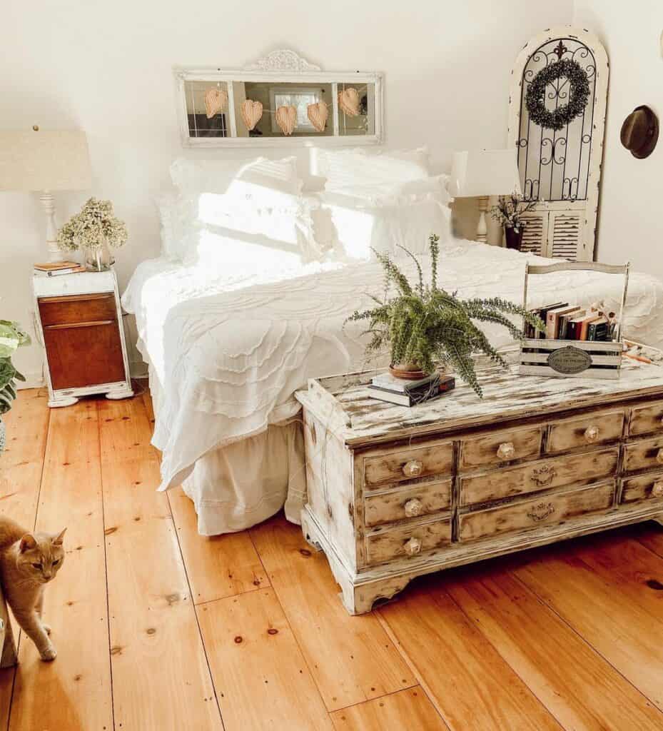 Bedroom With Rustic White Painted Wood Dresser