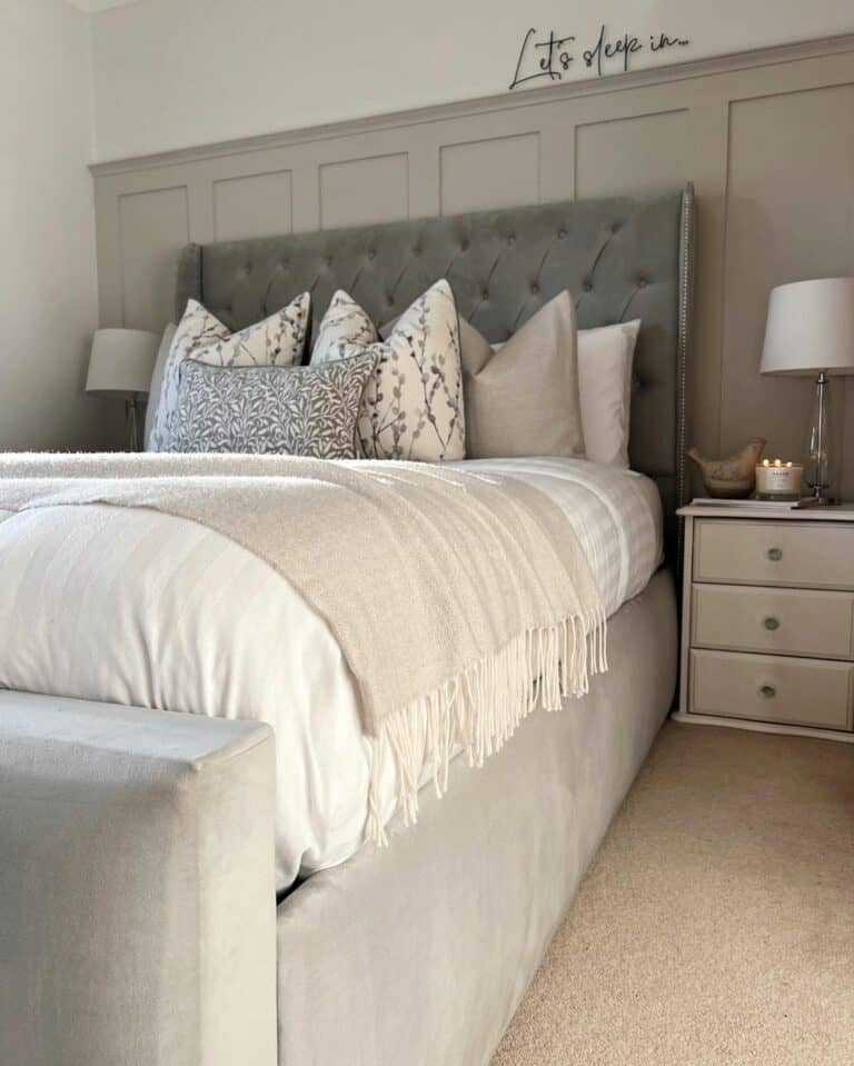 Beige Board and Batten Wall Paneling in Neutral Bedroom