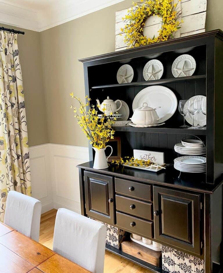 Beige Dining Room With Yellow Floral Accents