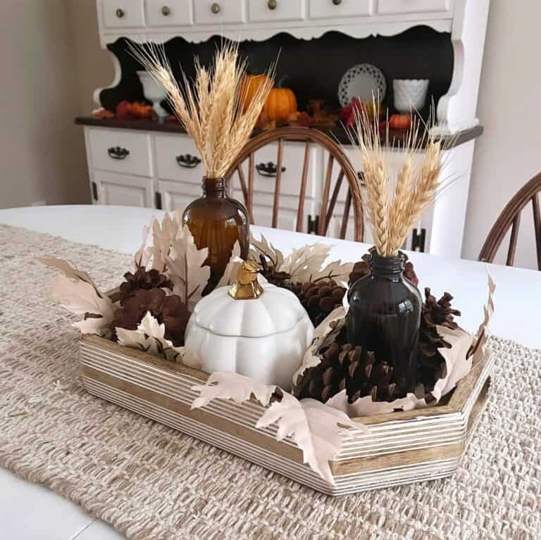 Beige Table Runner With Halloween Decorations