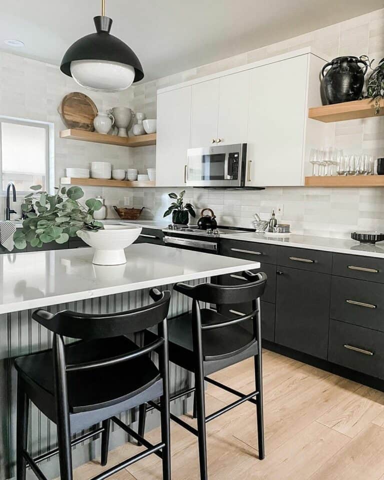 Black Cabinets and Counter Stools