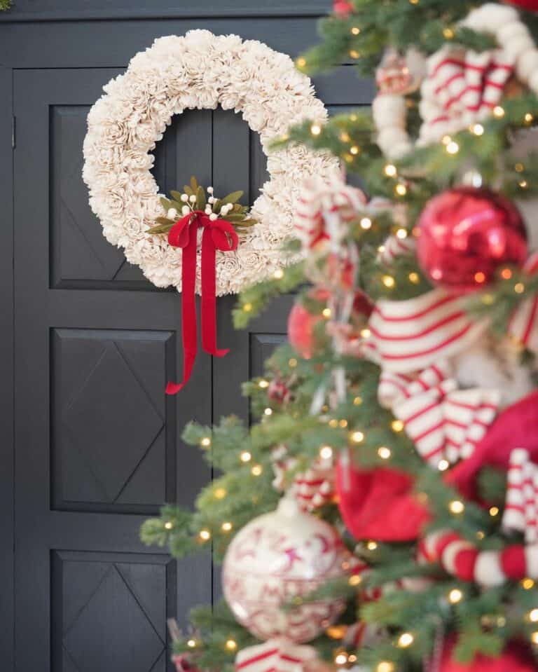 Black Door With White Wreath