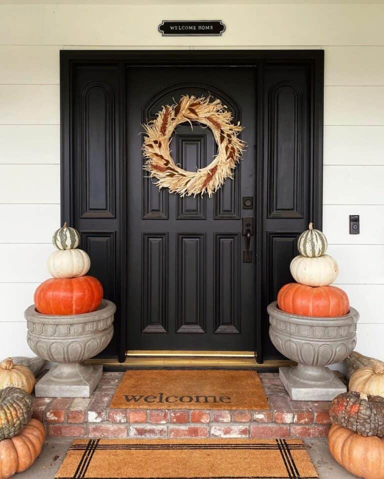 Black Entrance Door With Fall Wreath Ideas