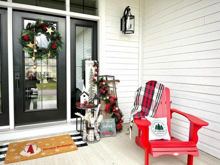 Black Front Door With Christmas Porch Décor